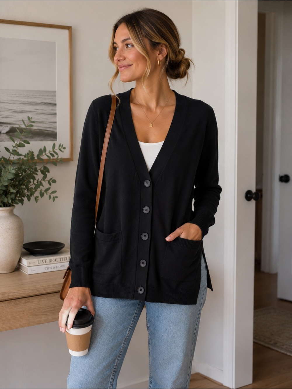 Old Navy Black Button-Front Women's Cardigan